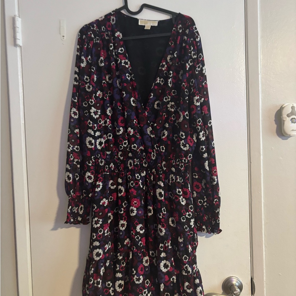 MICHAEL Michael Kors Black and Red Bishop Sleeve Dress